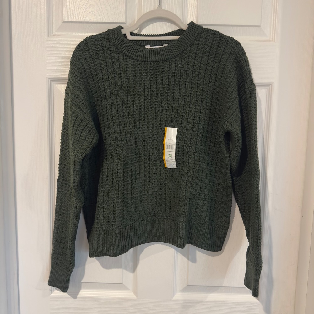 Time and Tru Green Vine Core Texture Pullover Sweater Womens Large 12-14 NEW